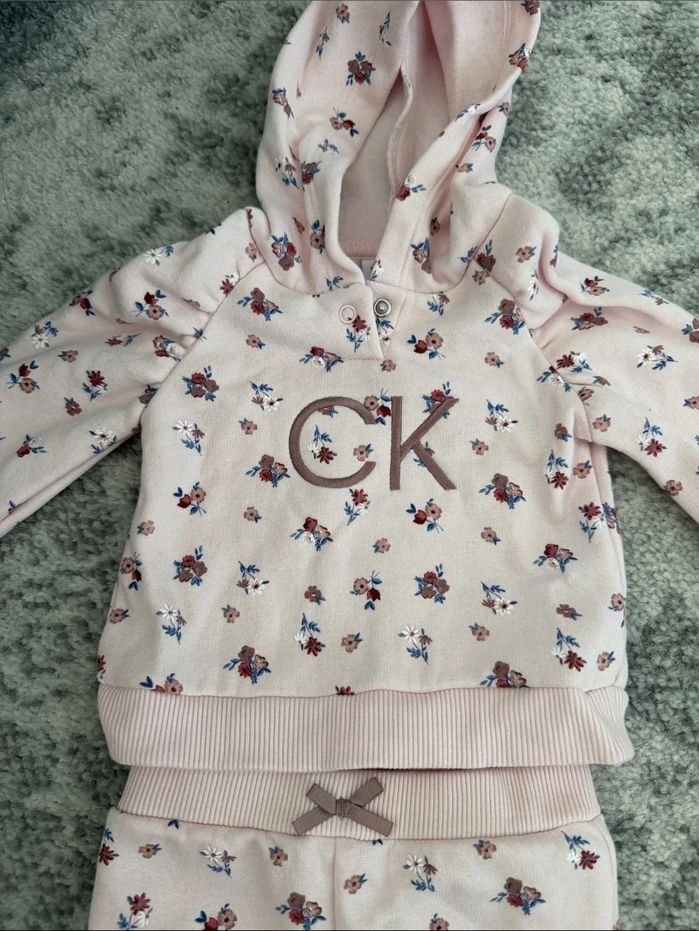 Baby Calvin Klein Light Pink Floral Hoodie & Joggers Set